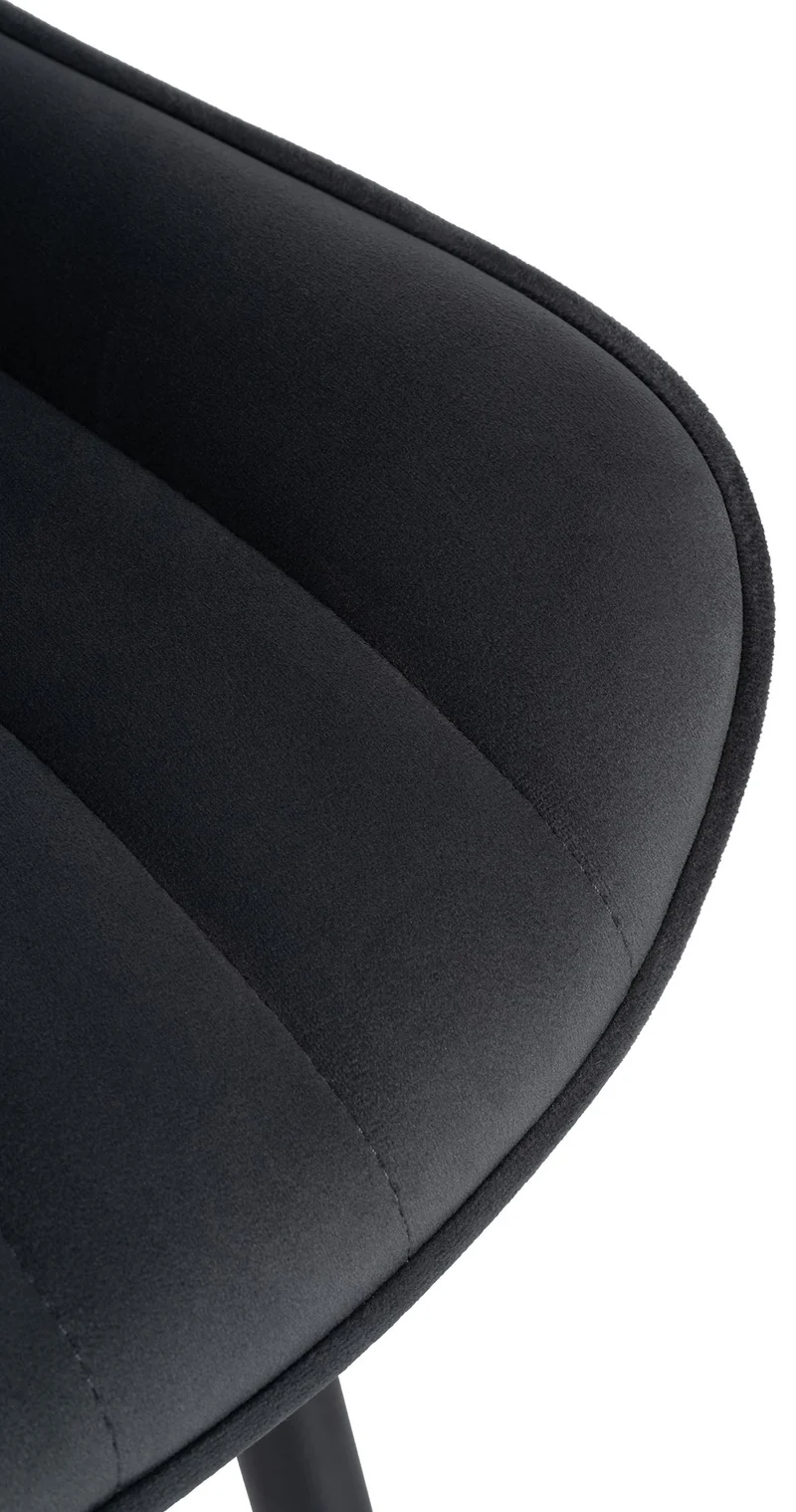 Chaise de salle à manger x1 coutures décoratives verticales avec pieds en métal noir assise en velours noir 10_0002262
