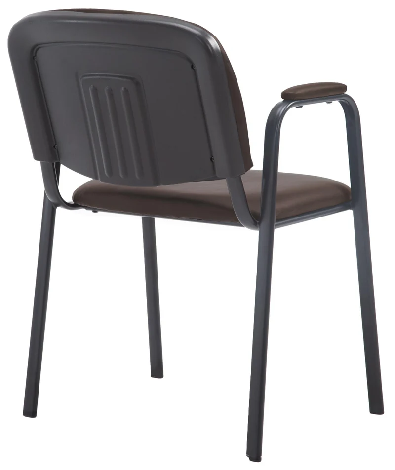 Chaise visiteur avec accoudoirs intégrés zone d'attente en PVC marron piètement à 4 pieds en métal noir 10_0003379
