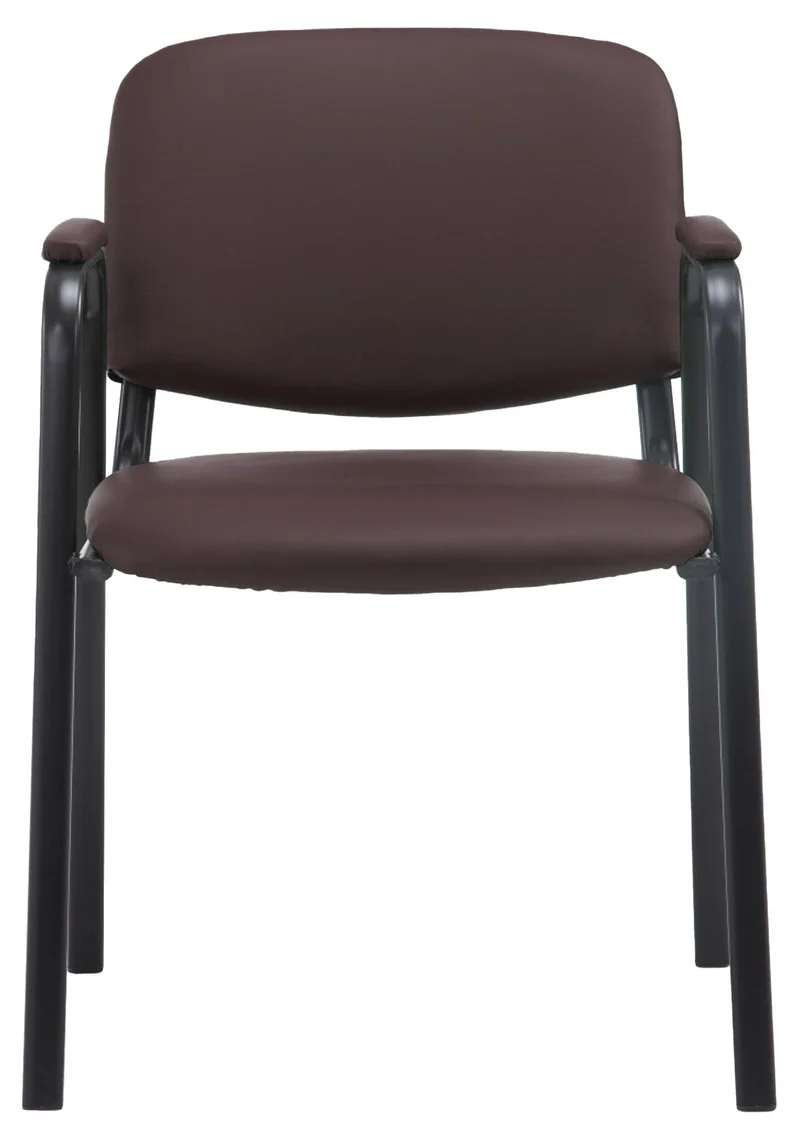 Chaise visiteur avec accoudoirs intégrés zone d'attente en PVC marron piètement à 4 pieds en métal noir 10_0003379