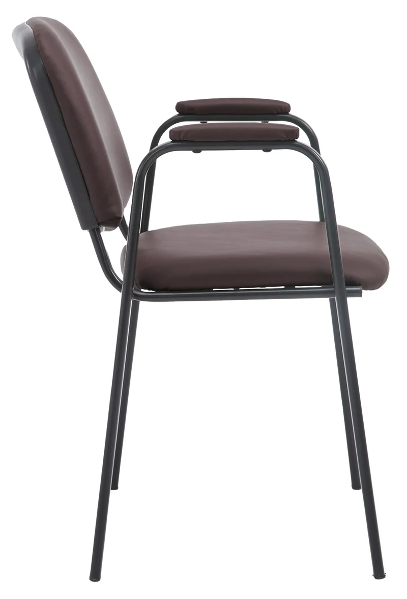Chaise visiteur avec accoudoirs intégrés zone d'attente en PVC marron piètement à 4 pieds en métal noir 10_0003379
