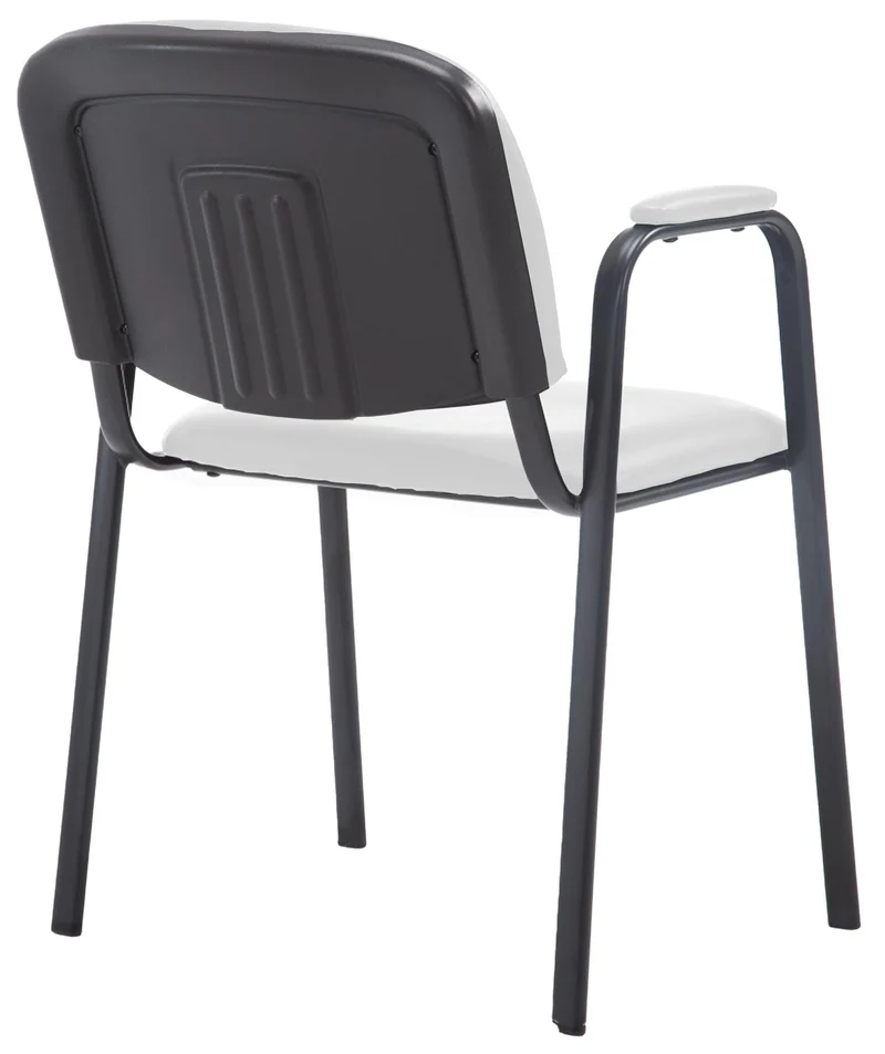 Chaise visiteur avec accoudoirs intégrés zone d'attente en PVC blanc piètement à 4 pieds en métal noir 10_0003376