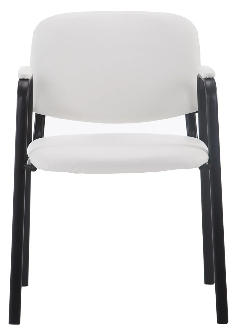 Chaise visiteur avec accoudoirs intégrés zone d'attente en PVC blanc piètement à 4 pieds en métal noir 10_0003376