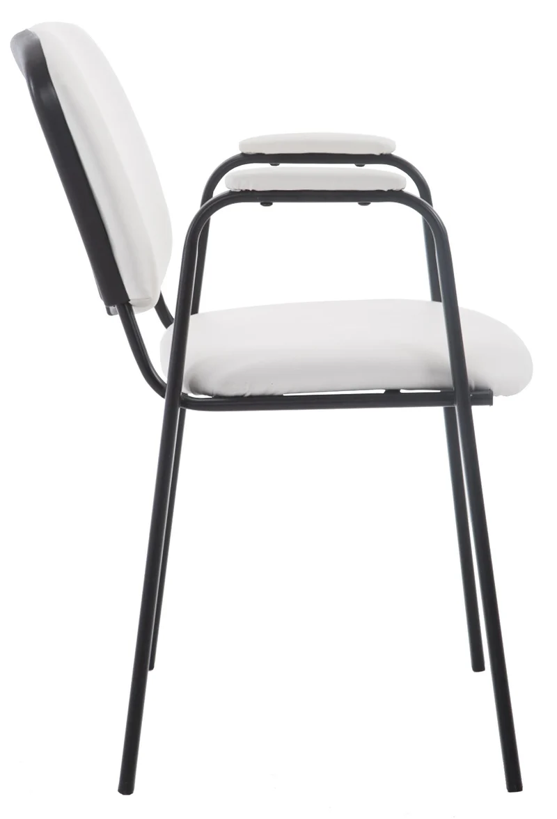Chaise visiteur avec accoudoirs intégrés zone d'attente en PVC blanc piètement à 4 pieds en métal noir 10_0003376