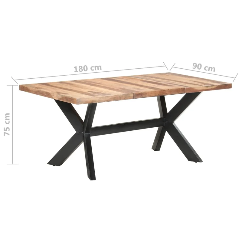 Table de salle à manger design industriel 180 x 90 x 75 cm bois d'acacia avec finition miel et acier DEC036620