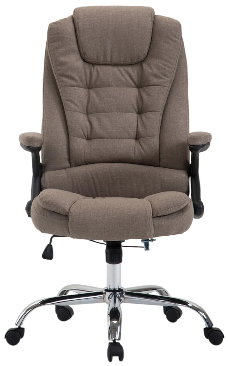 Fauteuil de bureau XXL sur roulettes confortablement rembourrés avec accoudoirs en tissu taupe et métal chromé 10_0002668