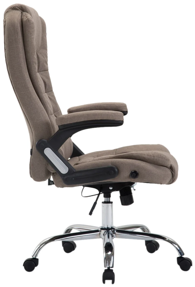 Fauteuil de bureau XXL sur roulettes confortablement rembourrés avec accoudoirs en tissu taupe et métal chromé 10_0002668
