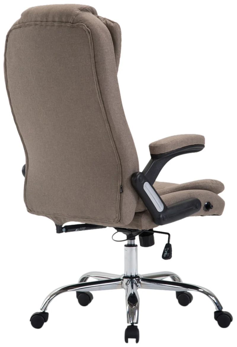 Fauteuil de bureau XXL sur roulettes confortablement rembourrés avec accoudoirs en tissu taupe et métal chromé 10_0002668