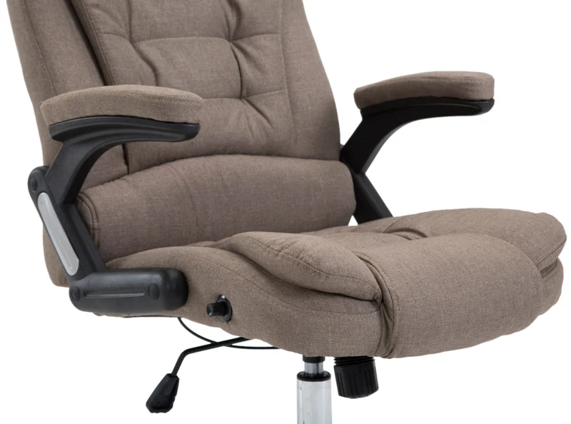 Fauteuil de bureau XXL sur roulettes confortablement rembourrés avec accoudoirs en tissu taupe et métal chromé 10_0002668