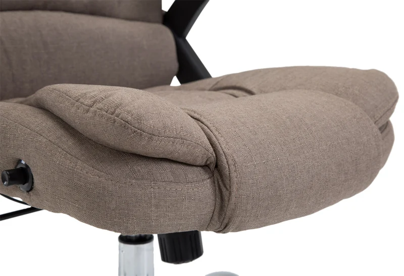 Fauteuil de bureau XXL sur roulettes confortablement rembourrés avec accoudoirs en tissu taupe et métal chromé 10_0002668