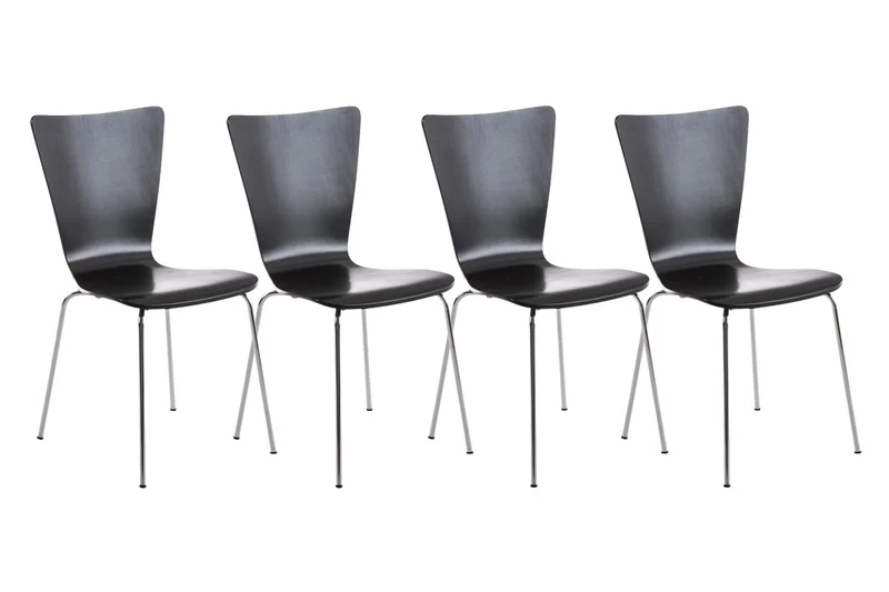 Lot de 4 chaises de cuisine salle à manger empilable en bois noir et structure stable à quatre pieds en métal 10_0003172