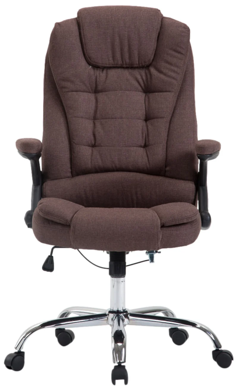 Fauteuil de bureau XXL sur roulettes confortablement rembourrés avec accoudoirs en tissu marron et métal chromé 10_0002662