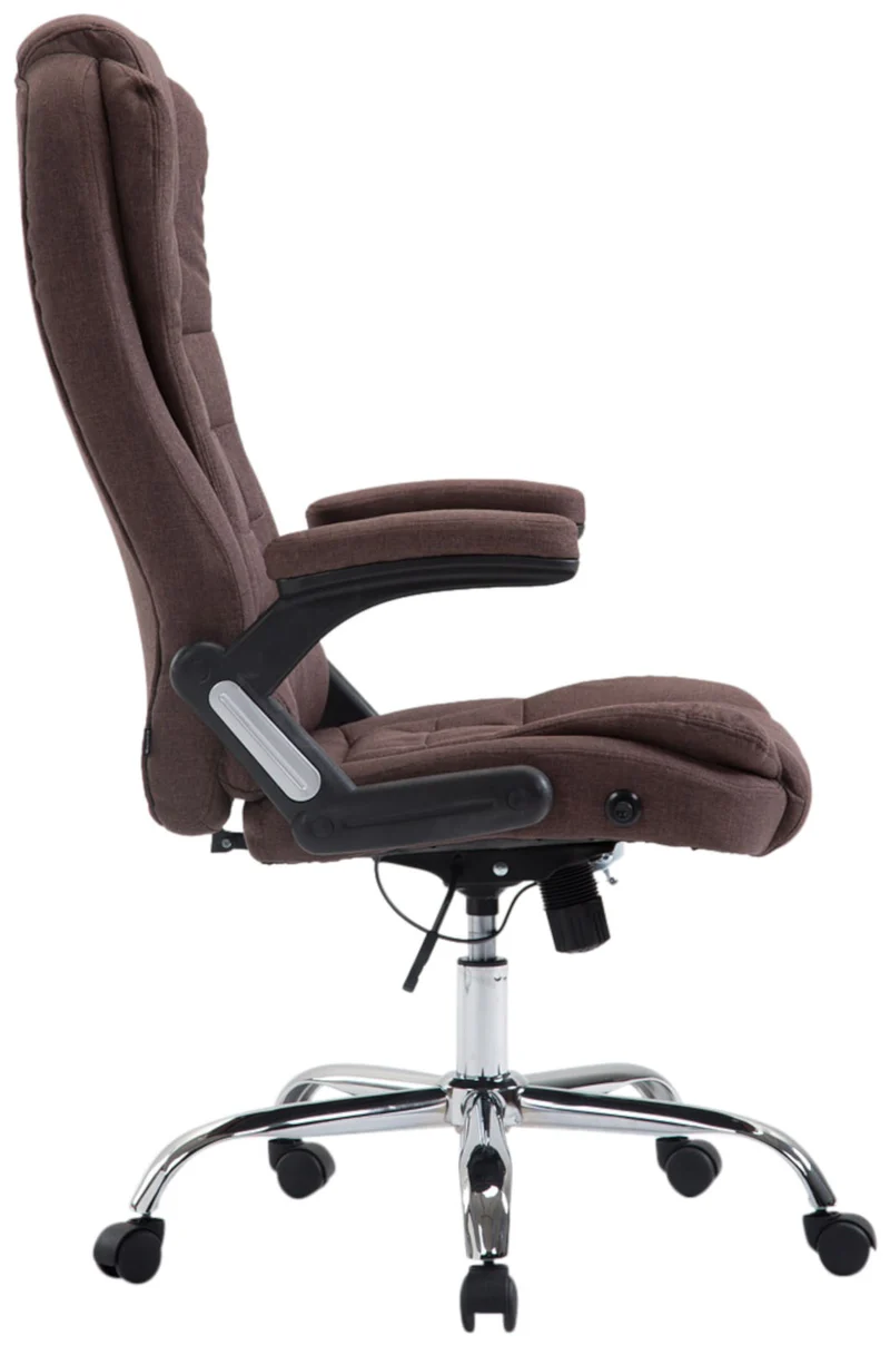 Fauteuil de bureau XXL sur roulettes confortablement rembourrés avec accoudoirs en tissu marron et métal chromé 10_0002662