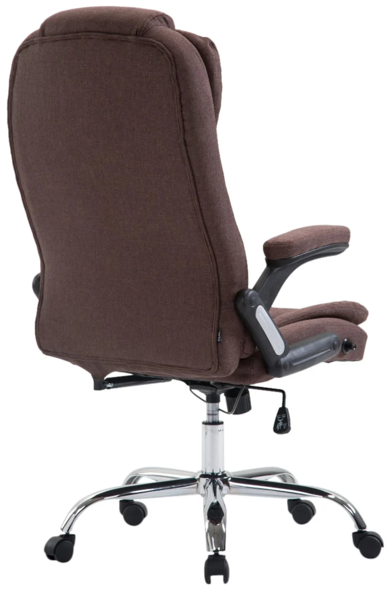 Fauteuil de bureau XXL sur roulettes confortablement rembourrés avec accoudoirs en tissu marron et métal chromé 10_0002662