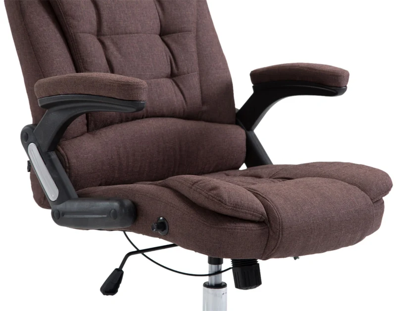 Fauteuil de bureau XXL sur roulettes confortablement rembourrés avec accoudoirs en tissu marron et métal chromé 10_0002662
