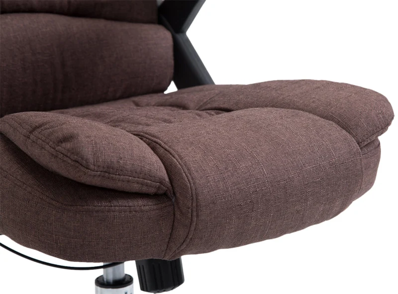 Fauteuil de bureau XXL sur roulettes confortablement rembourrés avec accoudoirs en tissu marron et métal chromé 10_0002662