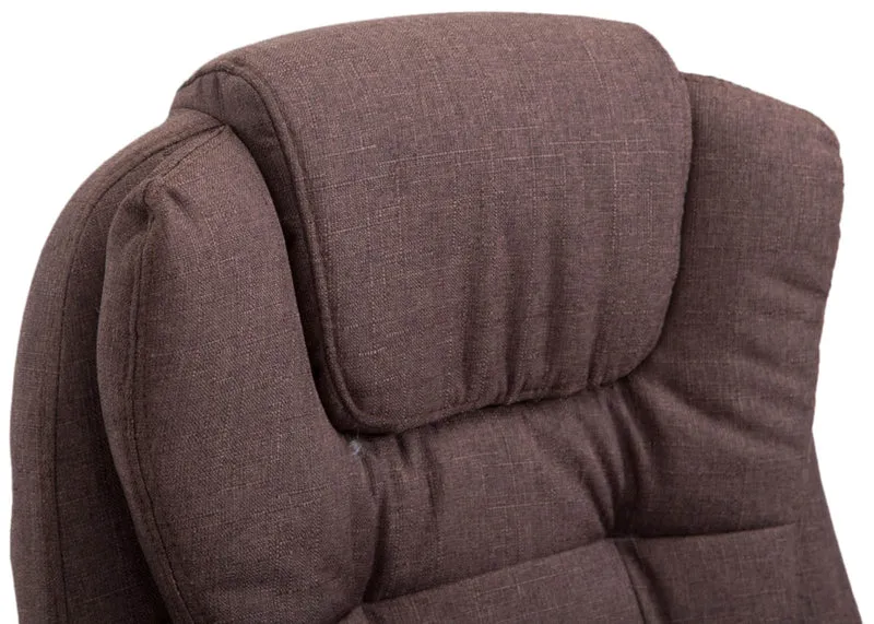Fauteuil de bureau XXL sur roulettes confortablement rembourrés avec accoudoirs en tissu marron et métal chromé 10_0002662