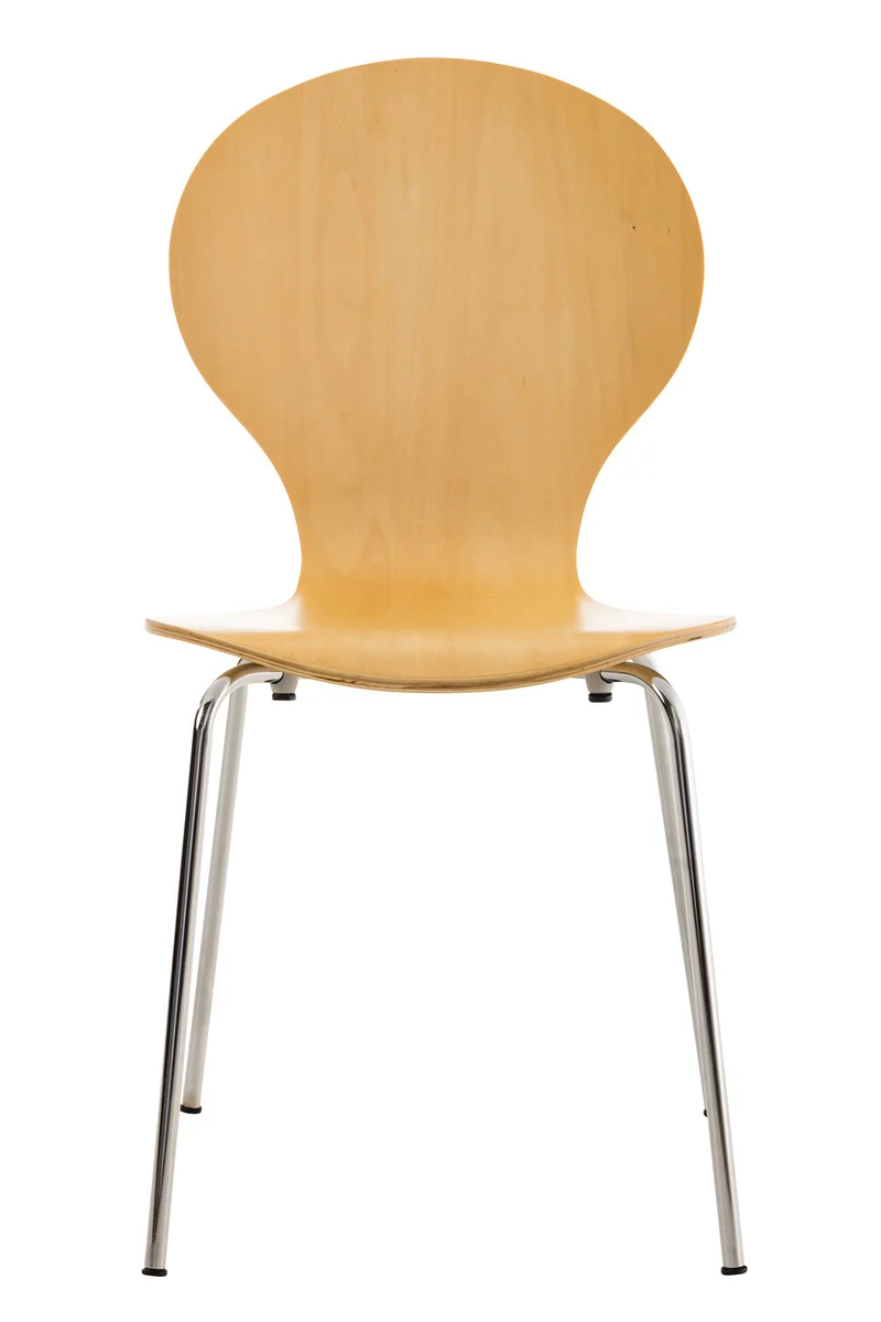 Chaise de cuisine salle à manger x1 empilable dossier arrondi en bois clair et métal chromé 10_0000017