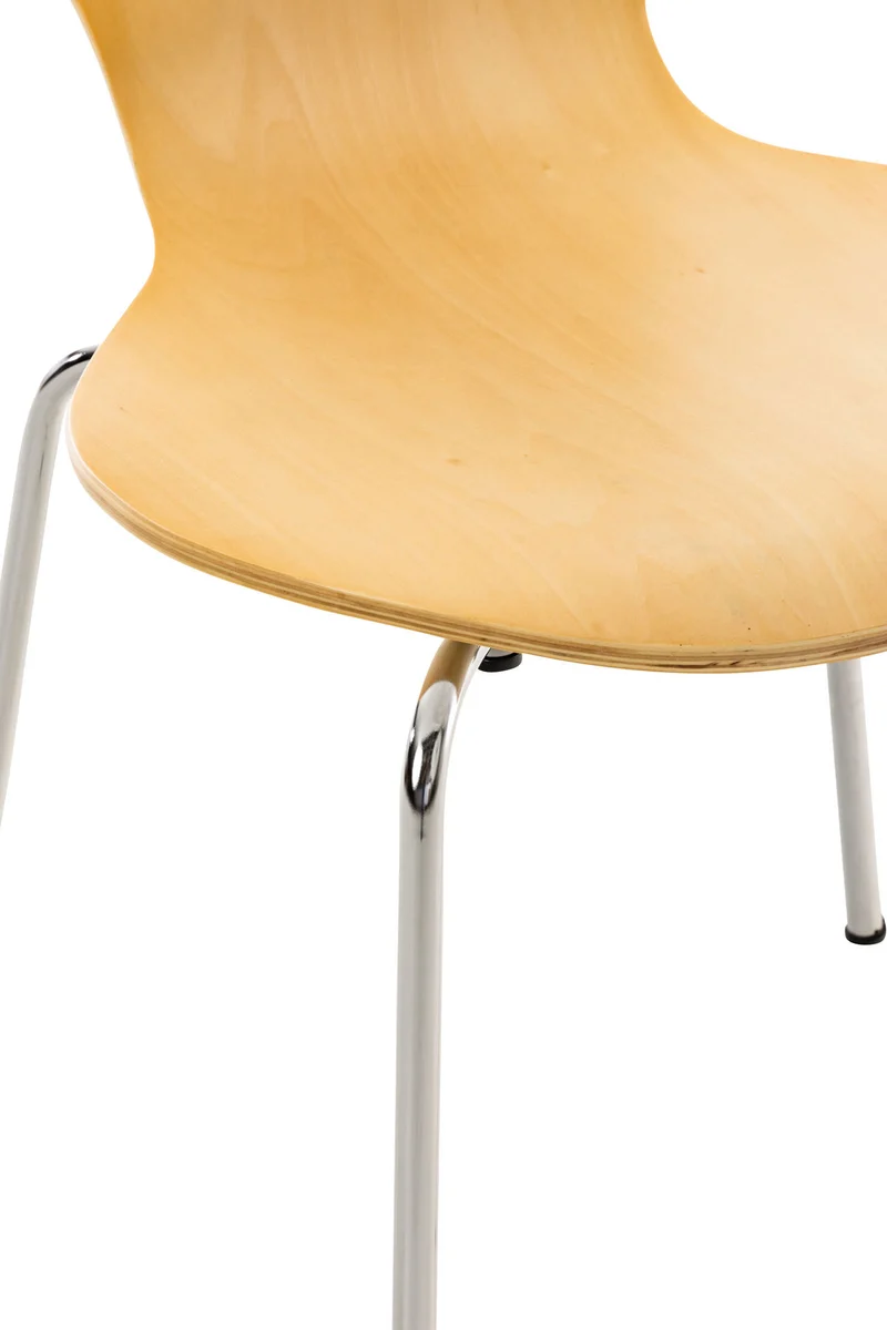 Chaise de cuisine salle à manger x1 empilable dossier arrondi en bois clair et métal chromé 10_0000017