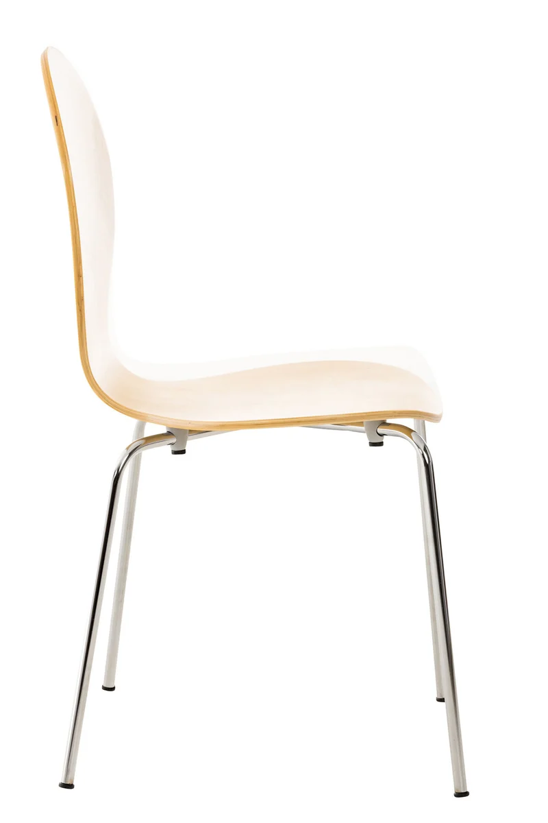 Chaise de cuisine salle à manger x1 empilable dossier arrondi en bois clair et métal chromé 10_0000017
