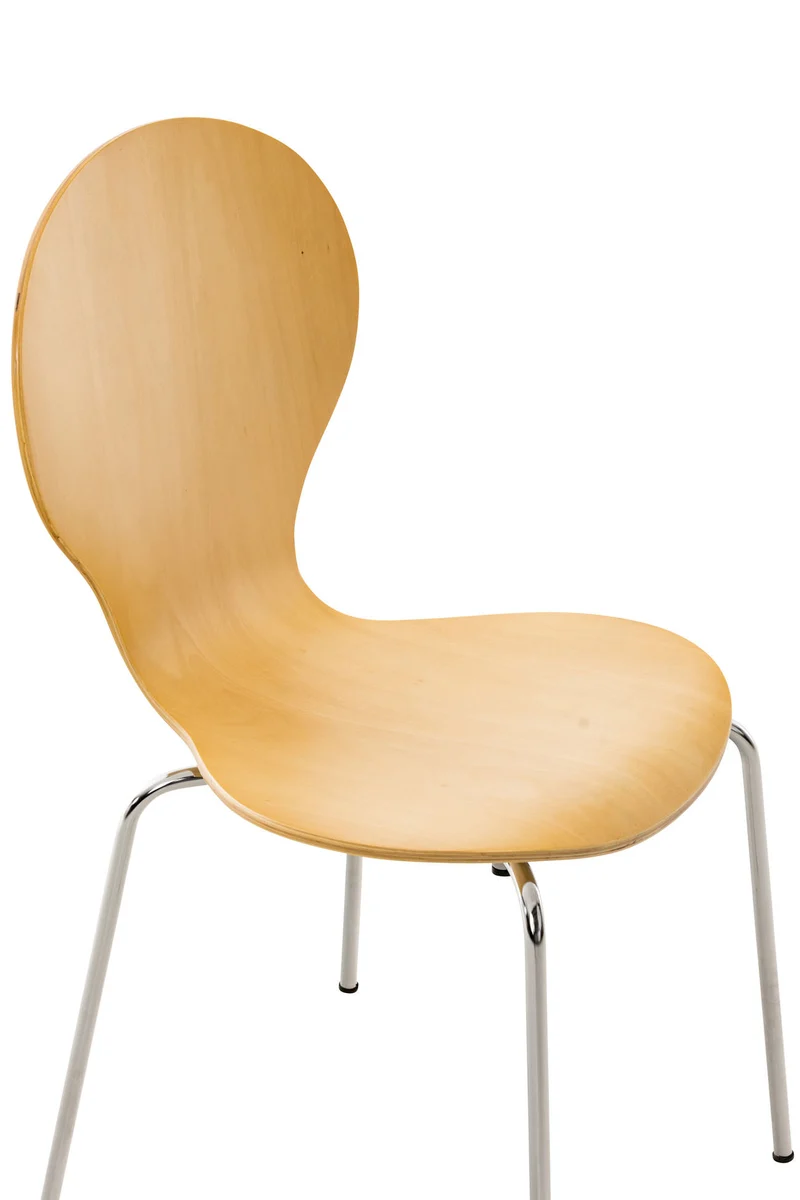 Chaise de cuisine salle à manger x1 empilable dossier arrondi en bois clair et métal chromé 10_0000017
