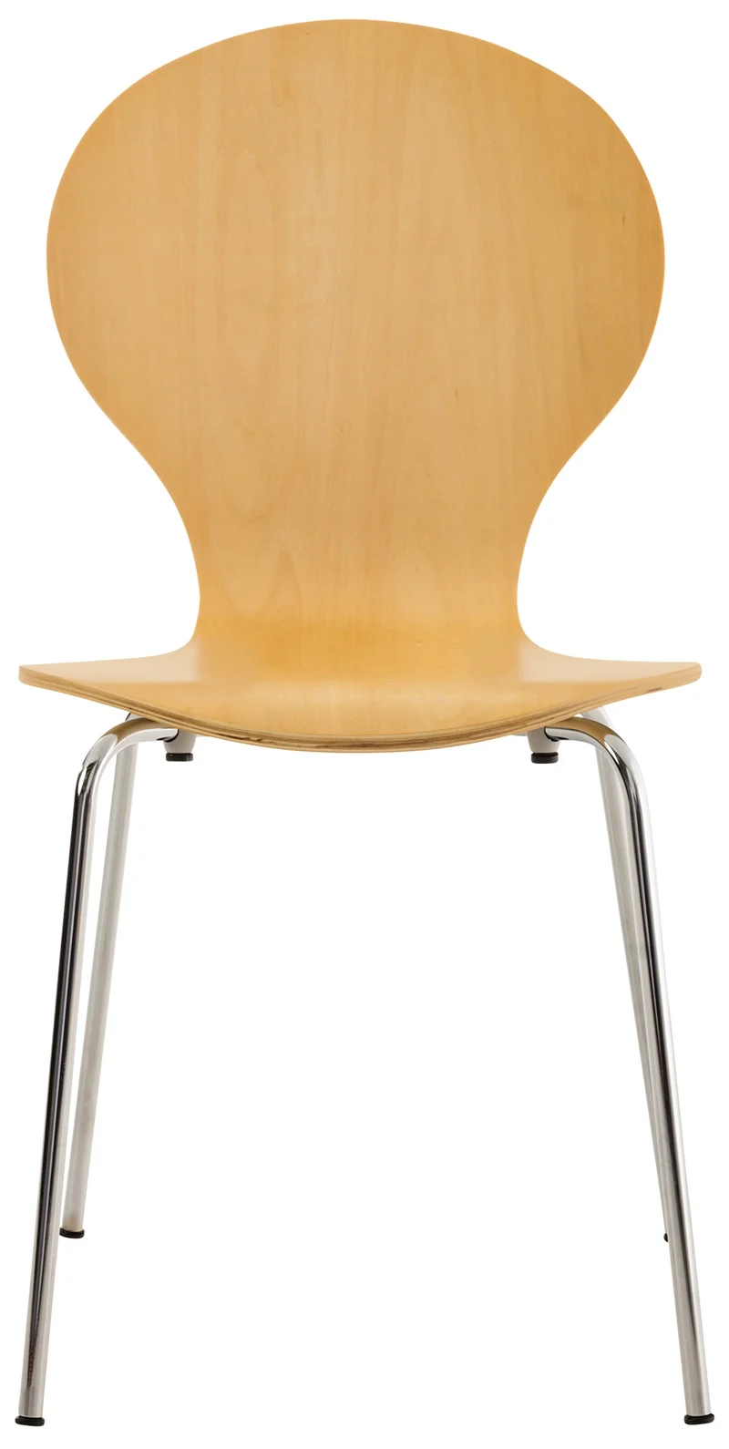 Lot de 4 chaises de cuisine salle à manger empilables dossier arrondi en bois clair et métal chromé 10_0003177