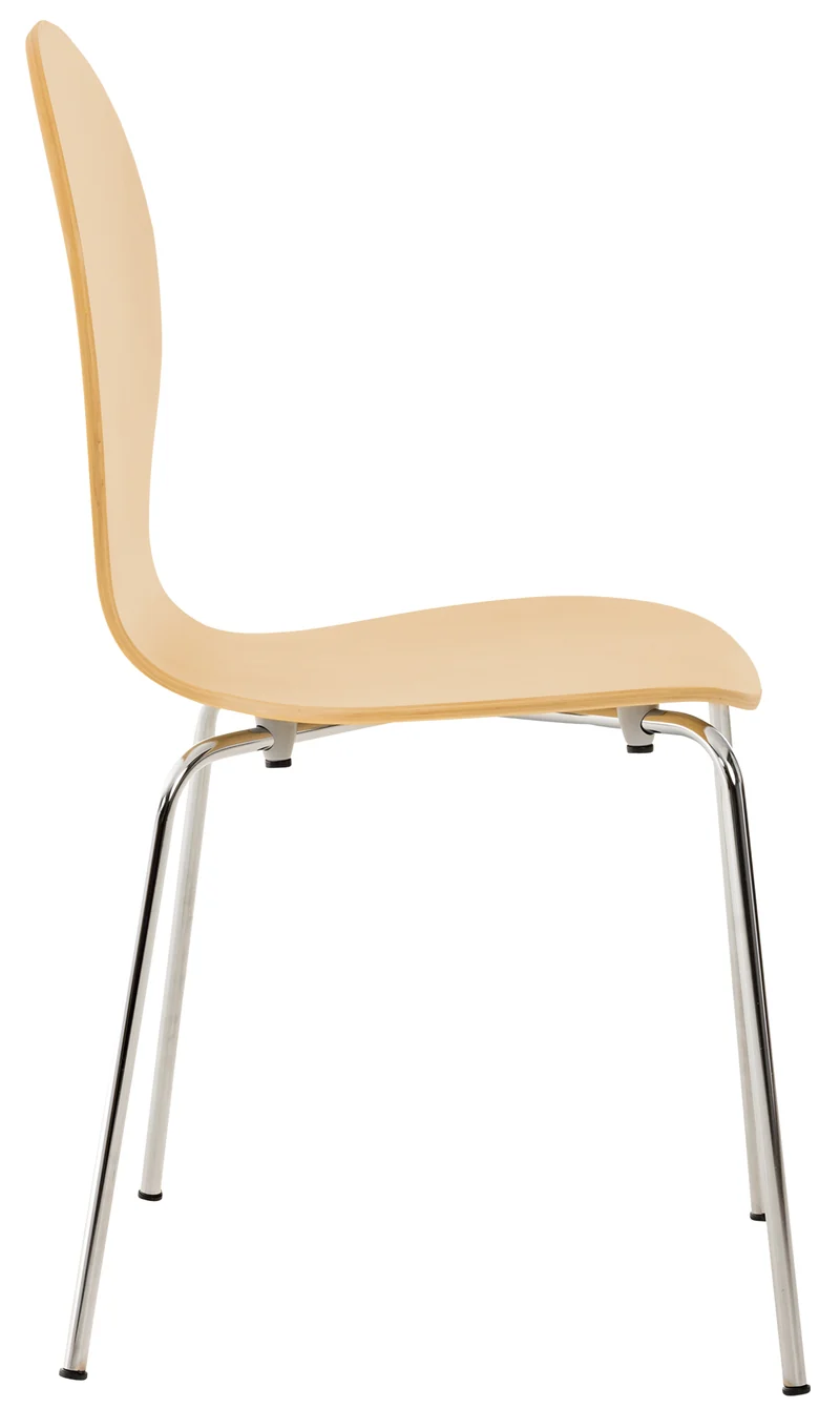 Lot de 4 chaises de cuisine salle à manger empilables dossier arrondi en bois clair et métal chromé 10_0003177