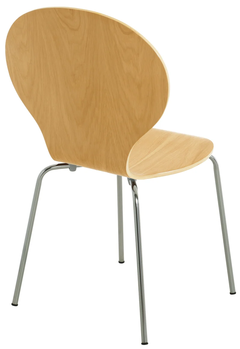 Lot de 2 chaises de cuisine salle à manger empilables dossier arrondi en bois clair et métal chromé 10_0003087