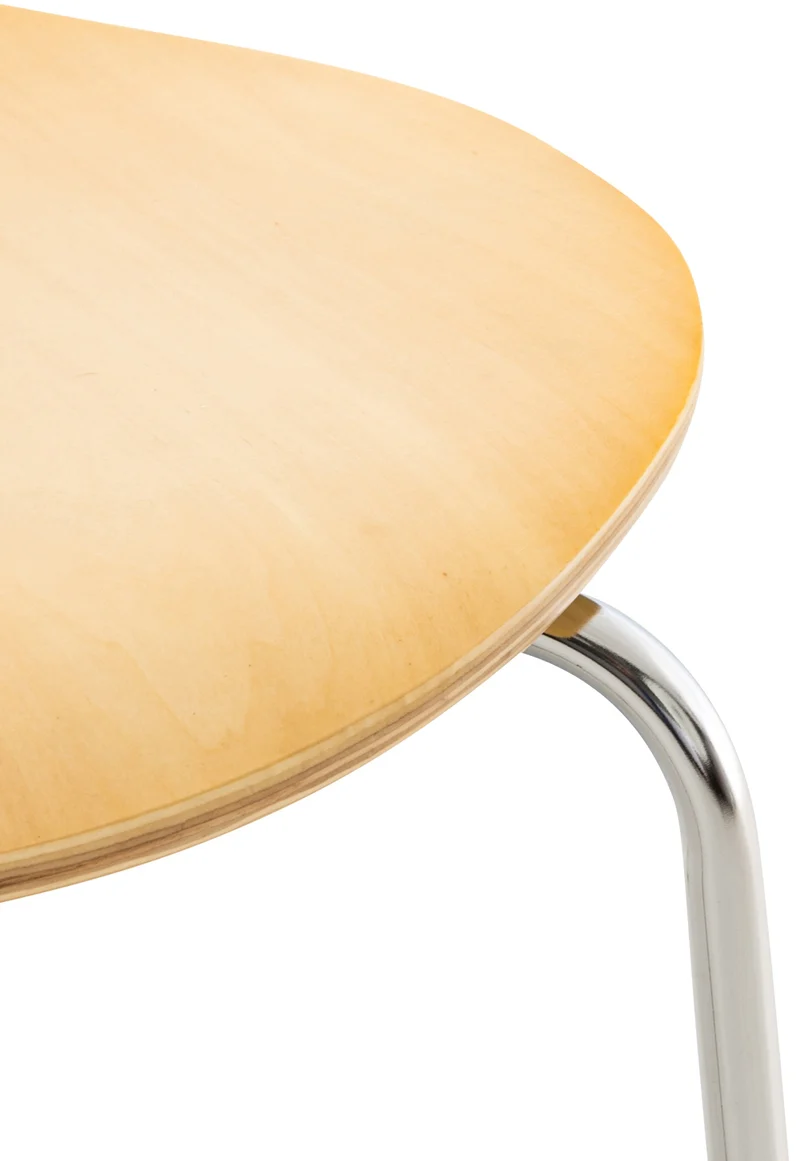 Lot de 2 chaises de cuisine salle à manger empilables dossier arrondi en bois clair et métal chromé 10_0003087