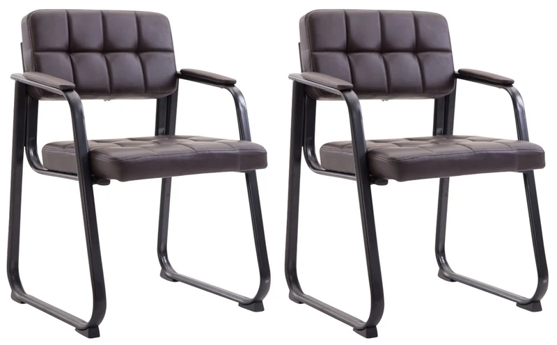 Lot de 2 chaises de bureau visiteur avec accoudoirs assise en PVC marron cadre métal noir 10_0003107