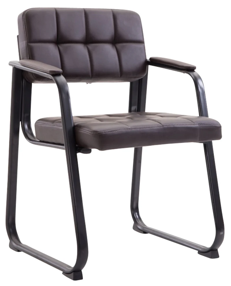 Lot de 2 chaises de bureau visiteur avec accoudoirs assise en PVC marron cadre métal noir 10_0003107