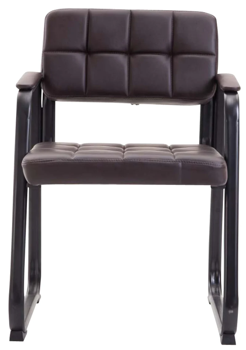 Lot de 2 chaises de bureau visiteur avec accoudoirs assise en PVC marron cadre métal noir 10_0003107