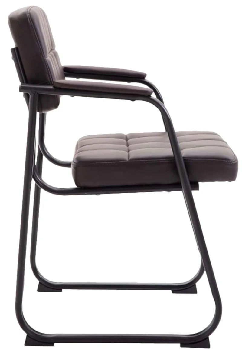 Lot de 2 chaises de bureau visiteur avec accoudoirs assise en PVC marron cadre métal noir 10_0003107