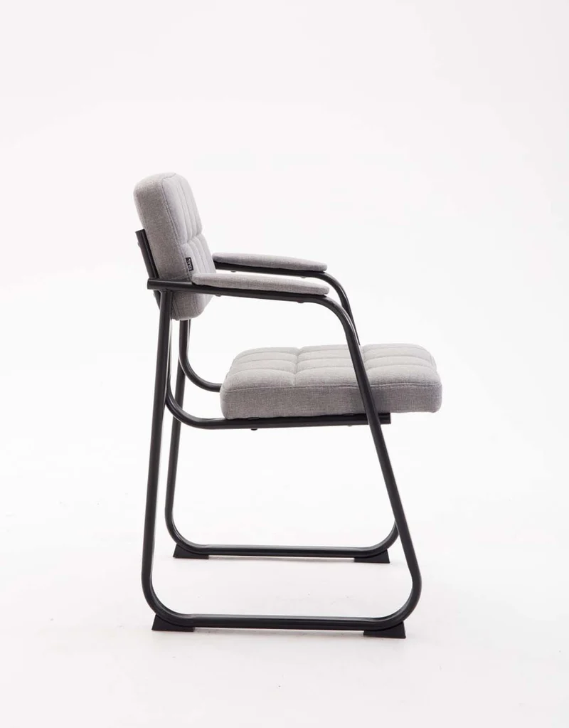 Chaise visiteur fauteuil de bureau sans roulette coutures décoratives en tissu gris clair support en métal noir BUR10218