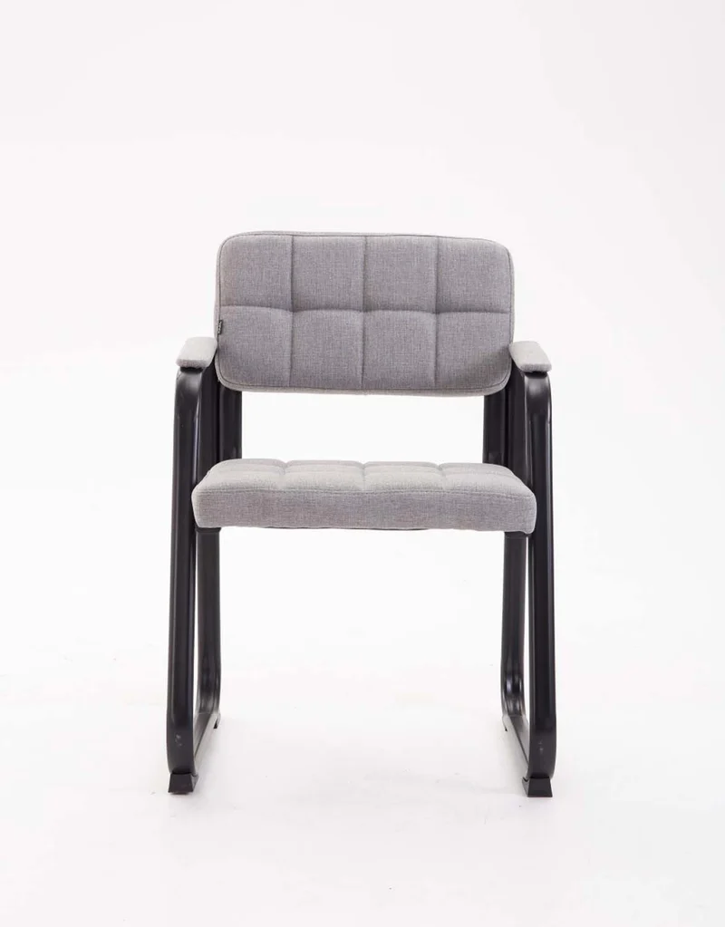 Chaise visiteur fauteuil de bureau sans roulette coutures décoratives en tissu gris clair support en métal noir BUR10218