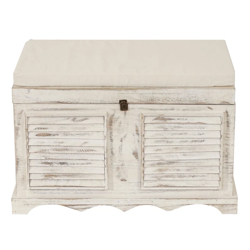 Coffre en bois banquette de rangement en bois vintage 50x76x45cm blanc 04_0002497
