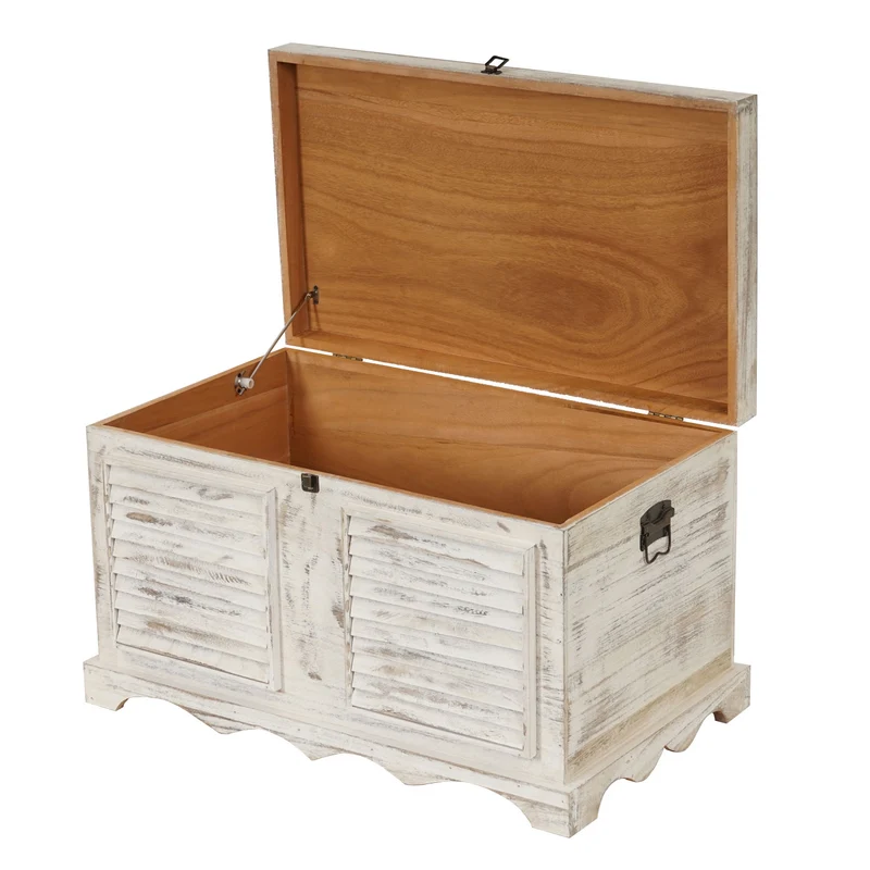 Coffre en bois banquette de rangement en bois vintage 50x76x45cm blanc 04_0002497