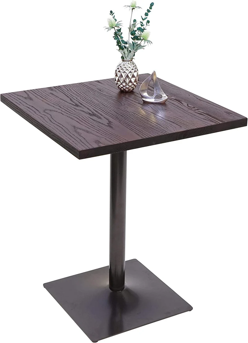 Ensemble table de bistrot 2x chaises en synthétique gris acier noir et table en bois marron foncé design industriel MDJ04188