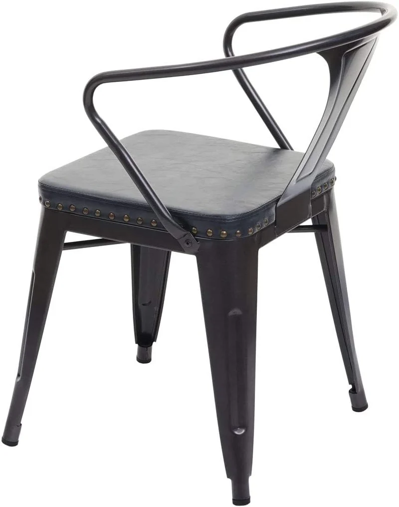 Ensemble table de bistrot 2x chaises en synthétique gris acier noir et table en bois marron foncé design industriel MDJ04188