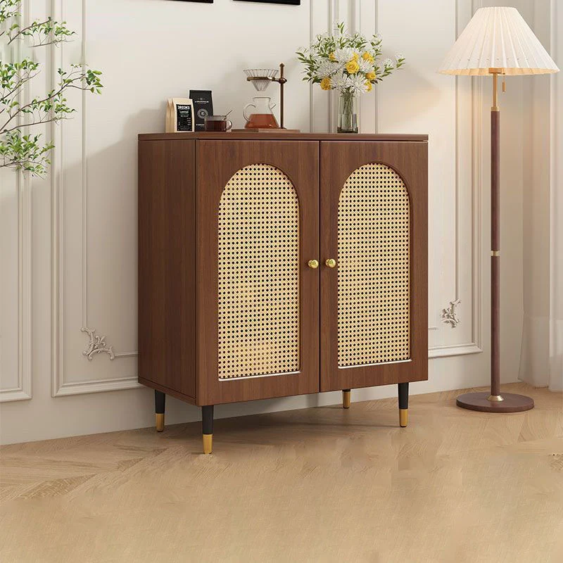Traditional Japanese Rectangular Particle Board Solid Wood Plastic Rattan Storage Cabinet 4-Tier For Living Room