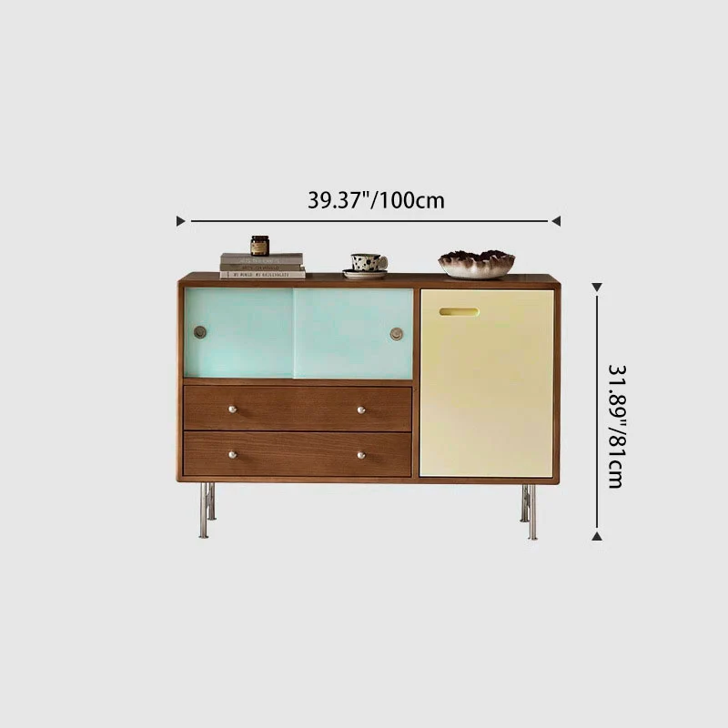 Contemporary Scandinavian Rectangular Boxwood Stainless Steel Plywood Storage Cabinet 2-Drawer For Living Room
