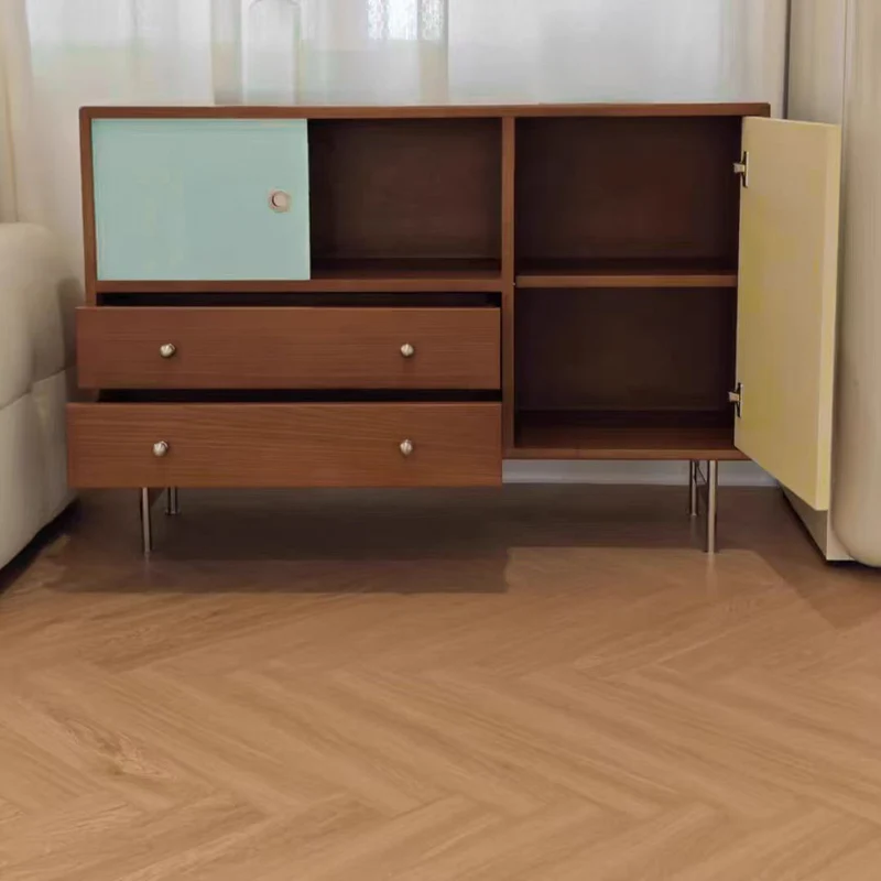 Contemporary Scandinavian Rectangular Boxwood Stainless Steel Plywood Storage Cabinet 2-Drawer For Living Room