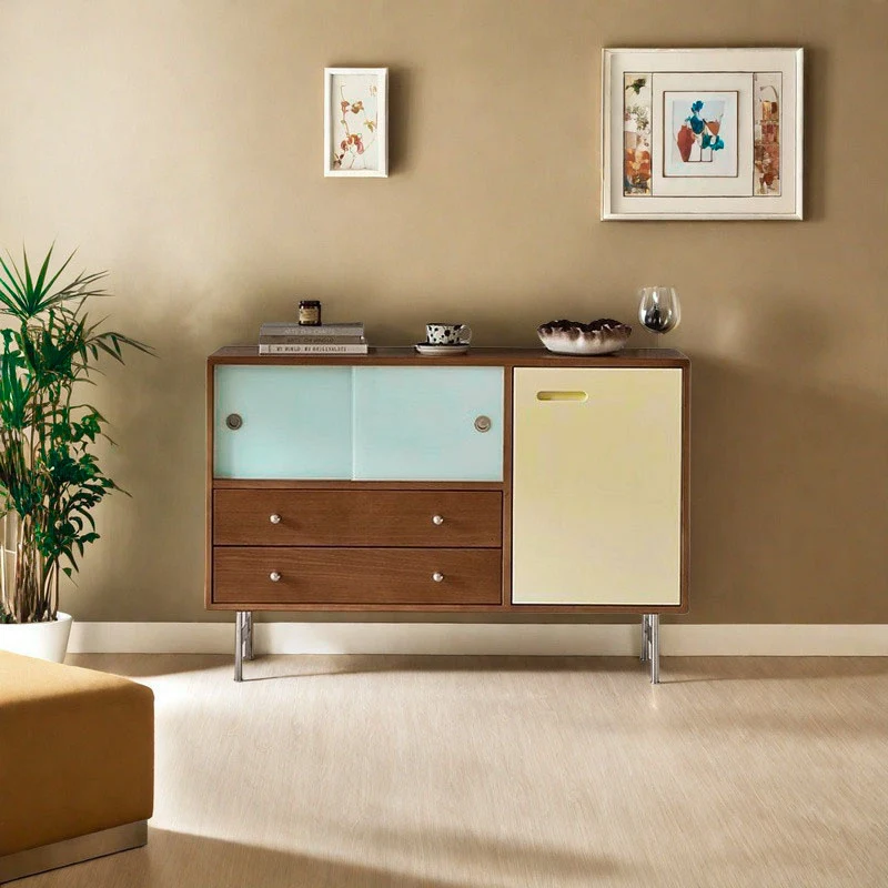 Contemporary Scandinavian Rectangular Boxwood Stainless Steel Plywood Storage Cabinet 2-Drawer For Living Room