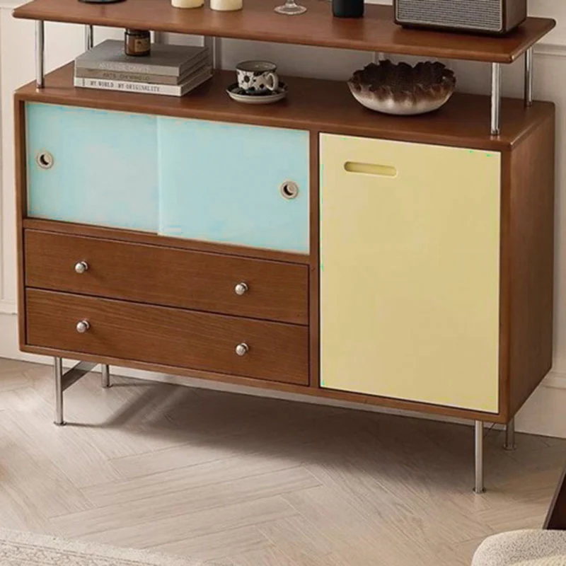 Contemporary Scandinavian Rectangular Boxwood Stainless Steel Plywood Storage Cabinet 2-Drawer For Living Room