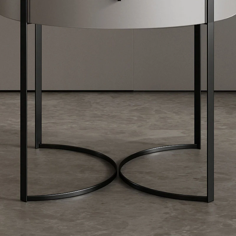 Modern Minimalist Round MDF Walnut Veneer Carbon Steel Storage Cabinet 2-Leg 1-Drawer For Living Room