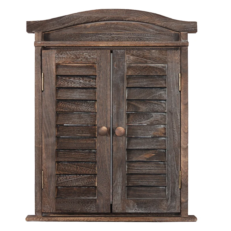 Miroir mural forme fenêtre avec volets 53x42x5cm en bois marron vieilli 04_0005484