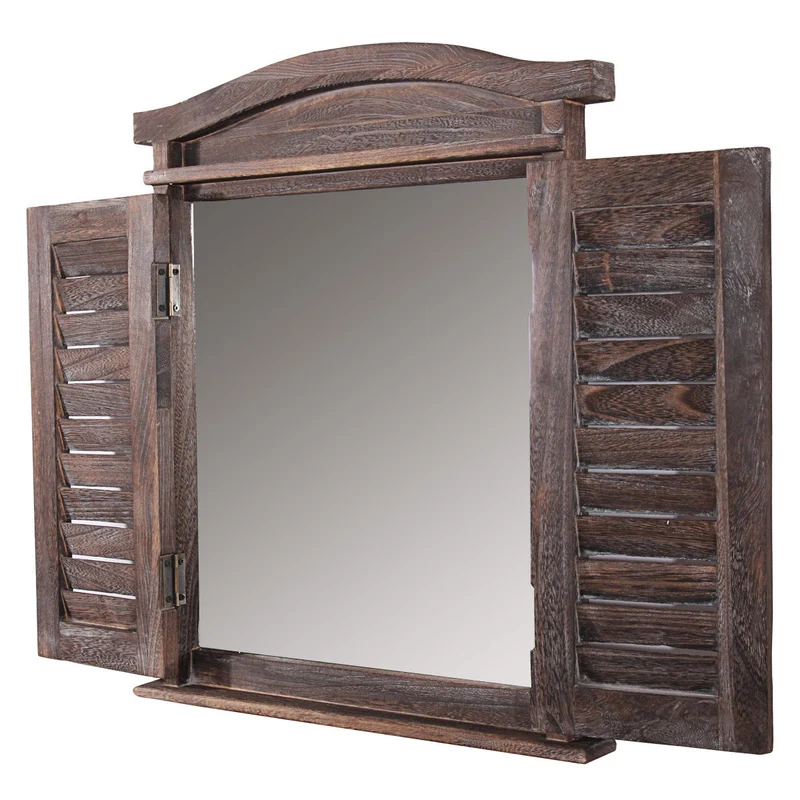 Miroir mural forme fenêtre avec volets 53x42x5cm en bois marron vieilli 04_0005484