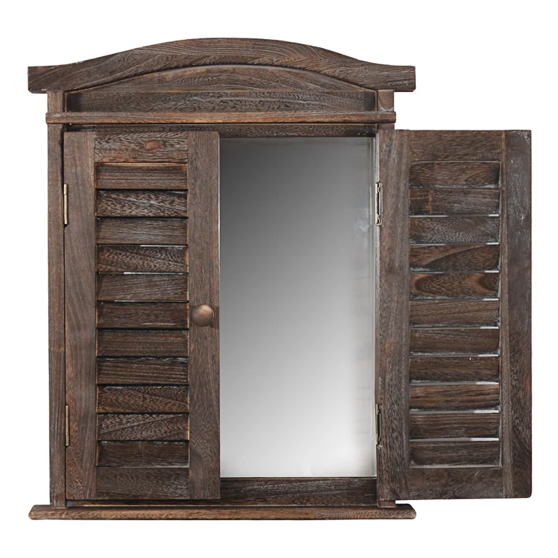 Miroir mural forme fenêtre avec volets 53x42x5cm en bois marron vieilli 04_0005484