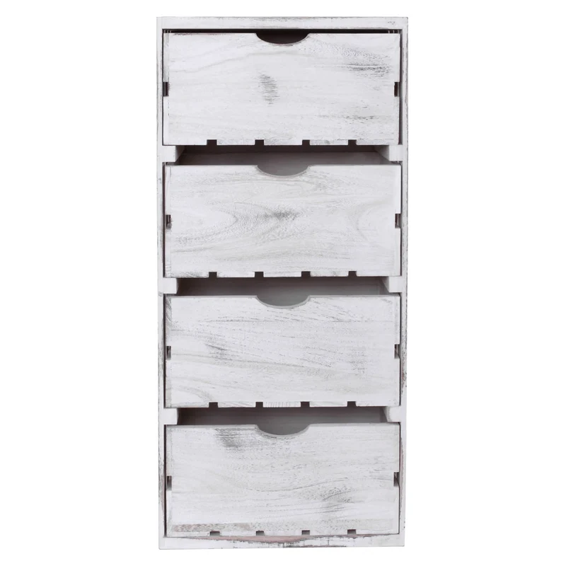 Commode à tiroirs petit meuble de rangement en bois style vintage 4 tiroirs 70x32x26cm blanc 04_0002487