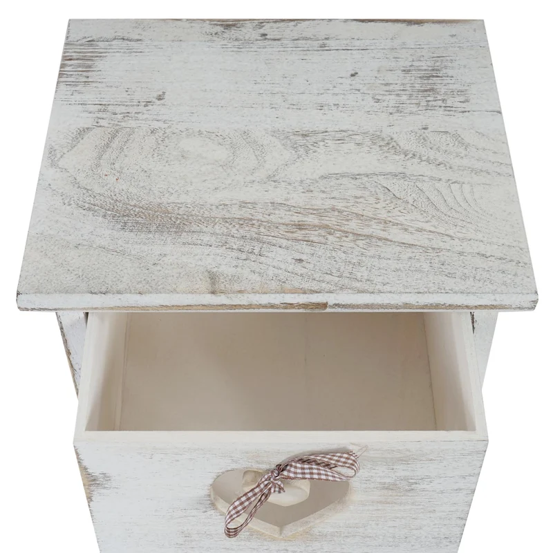 Petit meuble de rangement table de chevet 3 tiroirs avec motif coeurs 55x29x25cm style vintage blanc 04_0002479