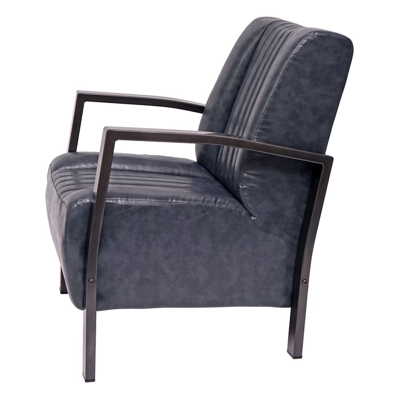 Fauteuil lounge relaxation rembourrée design industriel en métal en synthétique gris châssis en acier 04_0003122